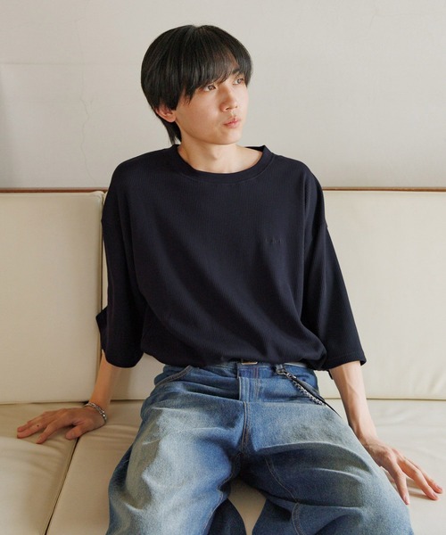 GLOBAL WORK（グローバルワーク）の「ワッフルロゴ刺繍7分袖/AND YUA ANY/579654（Tシャツ/カットソー・キッズ・ネイビー/グレー・170cm/160cm）」の19枚目の写真