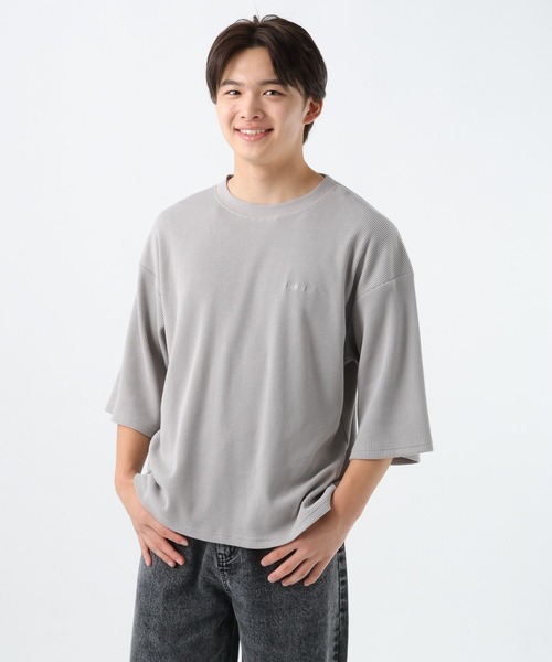GLOBAL WORK（グローバルワーク）の「ワッフルロゴ刺繍7分袖/AND YUA ANY/579654（Tシャツ/カットソー・キッズ・ネイビー/グレー・170cm/160cm）」の14枚目の写真