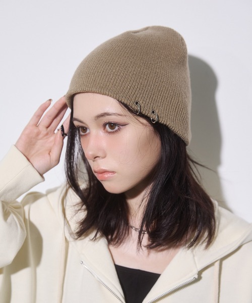 ENVYM（アンビー）の「リングビーニー（ニットキャップ/ビーニー・レディース・ブラック/ベージュ・FREE）」の2枚目の写真