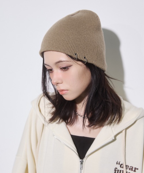 ENVYM（アンビー）の「リングビーニー（ニットキャップ/ビーニー・レディース・ブラック/ベージュ・FREE）」の7枚目の写真