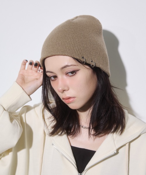 ENVYM（アンビー）の「リングビーニー（ニットキャップ/ビーニー・レディース・ブラック/ベージュ・FREE）」の9枚目の写真