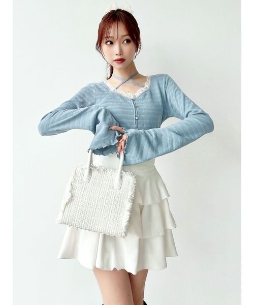 RESEXXY（リゼクシー）の「フロントクロスカットリブトップス（Tシャツ/カットソー・レディース・ブルー/チャコールグレー/ブラック・FREE）」の7枚目の写真