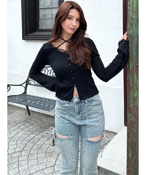 RESEXXY（リゼクシー）の「フロントクロスカットリブトップス（Tシャツ/カットソー・レディース・ブルー/チャコールグレー/ブラック・FREE）」の9枚目の写真