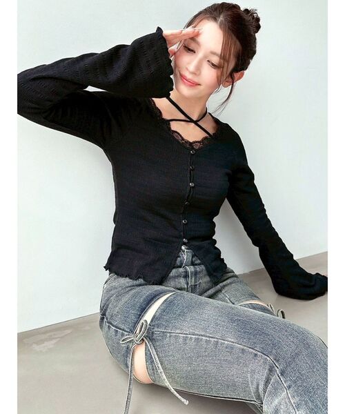 RESEXXY（リゼクシー）の「フロントクロスカットリブトップス（Tシャツ/カットソー・レディース・ブルー/チャコールグレー/ブラック・FREE）」の16枚目の写真