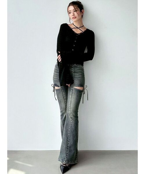 RESEXXY（リゼクシー）の「フロントクロスカットリブトップス（Tシャツ/カットソー・レディース・ブルー/チャコールグレー/ブラック・FREE）」の17枚目の写真