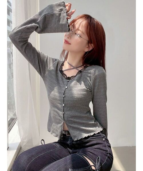 RESEXXY（リゼクシー）の「フロントクロスカットリブトップス（Tシャツ/カットソー・レディース・ブルー/チャコールグレー/ブラック・FREE）」の21枚目の写真