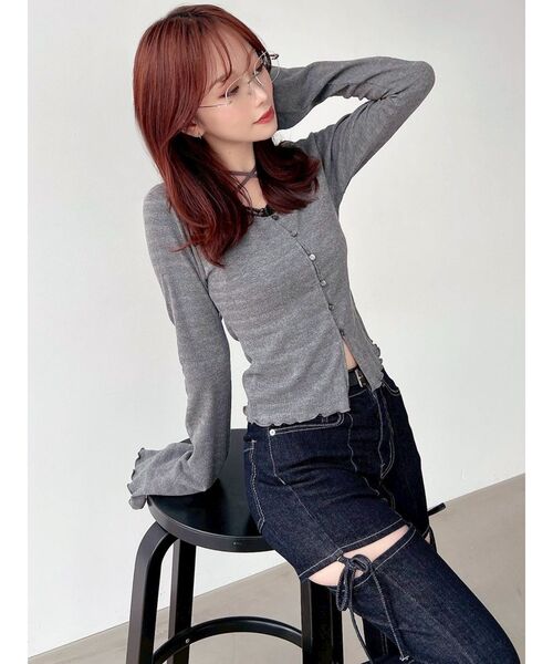 トップス re ReRe tシャツ フロントジップリブニットトップス レディース