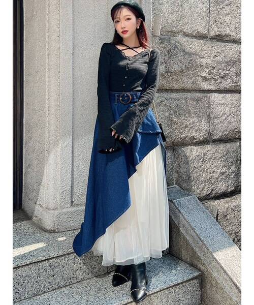 トップス ROSS フロントクロスカットリブトップス（Tシャツ/カットソー）｜RESEXXY