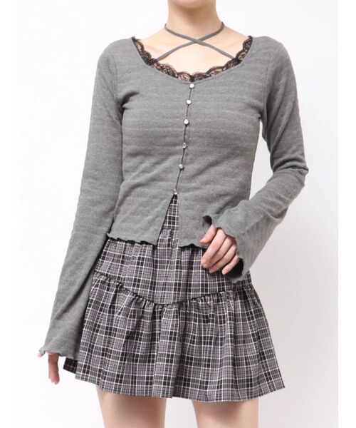 フロントクロスカットリブトップス（Tシャツ/カットソー