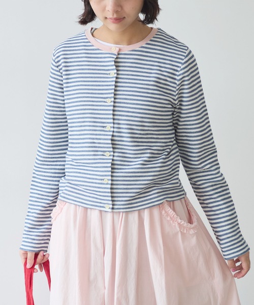 bulle de savon（ビュルデサボン）の「《early spring》インレーボーダー クルーカーディガン（カーディガン/ボレロ・レディース・ブルー/オレンジ・FREE）」の7枚目の写真