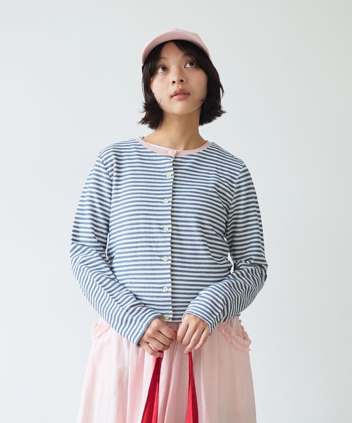 bulle de savon（ビュルデサボン）の「《early spring》インレーボーダー クルーカーディガン（カーディガン/ボレロ・レディース・ブルー/オレンジ・FREE）」の4枚目の写真