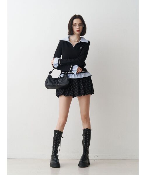 jouetie（ジュエティ）の「レイヤードポロニット（ニット/セーター・レディース・ブラック/オフホワイト/グレー・MEDIUM）」の7枚目の写真