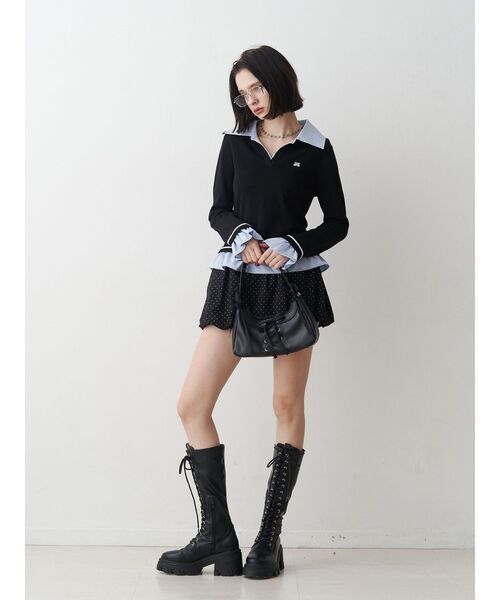 jouetie（ジュエティ）の「レイヤードポロニット（ニット/セーター・レディース・ブラック/オフホワイト/グレー・MEDIUM）」の8枚目の写真