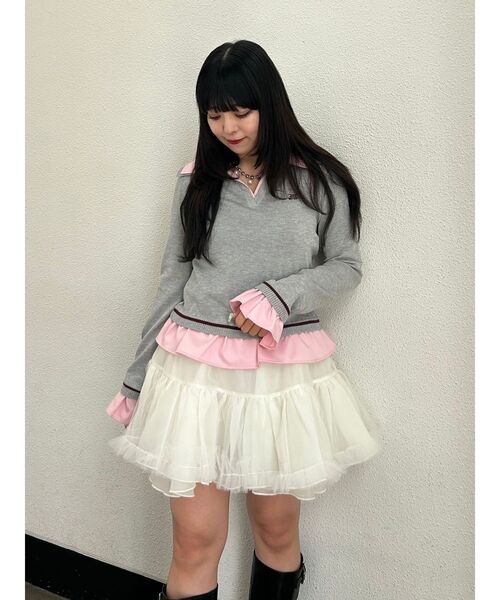 jouetie（ジュエティ）の「レイヤードポロニット（ニット/セーター・レディース・ブラック/オフホワイト/グレー・MEDIUM）」の9枚目の写真