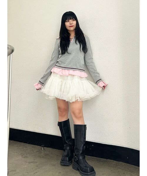 jouetie（ジュエティ）の「レイヤードポロニット（ニット/セーター・レディース・ブラック/オフホワイト/グレー・MEDIUM）」の10枚目の写真