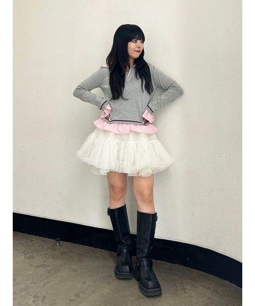 jouetie（ジュエティ）の「レイヤードポロニット（ニット/セーター・レディース・ブラック/オフホワイト/グレー・MEDIUM）」の11枚目の写真