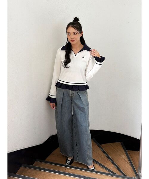 jouetie（ジュエティ）の「レイヤードポロニット（ニット/セーター・レディース・ブラック/オフホワイト/グレー・MEDIUM）」の13枚目の写真