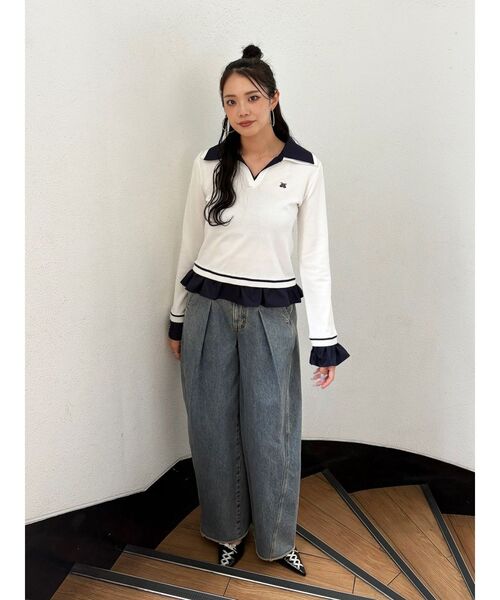 jouetie（ジュエティ）の「レイヤードポロニット（ニット/セーター・レディース・ブラック/オフホワイト/グレー・MEDIUM）」の15枚目の写真