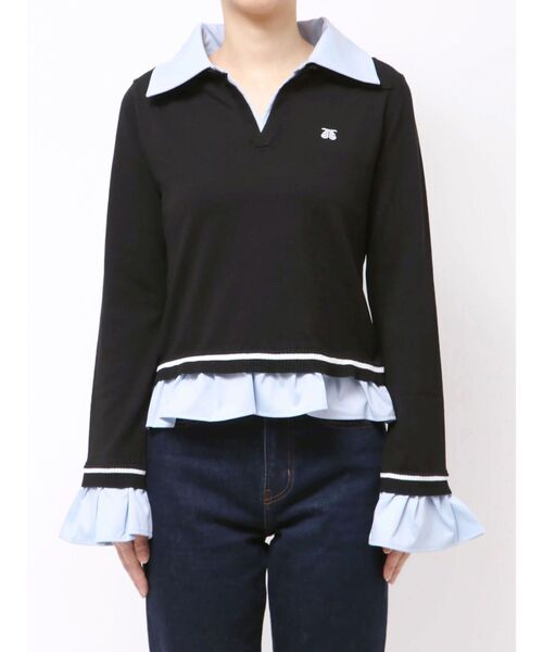 jouetie（ジュエティ）の「レイヤードポロニット（ニット/セーター・レディース・ブラック/オフホワイト/グレー・MEDIUM）」の16枚目の写真