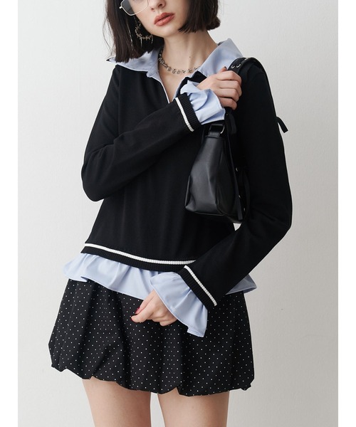 jouetie（ジュエティ）の「レイヤードポロニット（ニット/セーター・レディース・ブラック/オフホワイト/グレー・MEDIUM）」の2枚目の写真