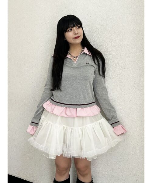 jouetie（ジュエティ）の「レイヤードポロニット（ニット/セーター・レディース・ブラック/オフホワイト/グレー・MEDIUM）」の5枚目の写真