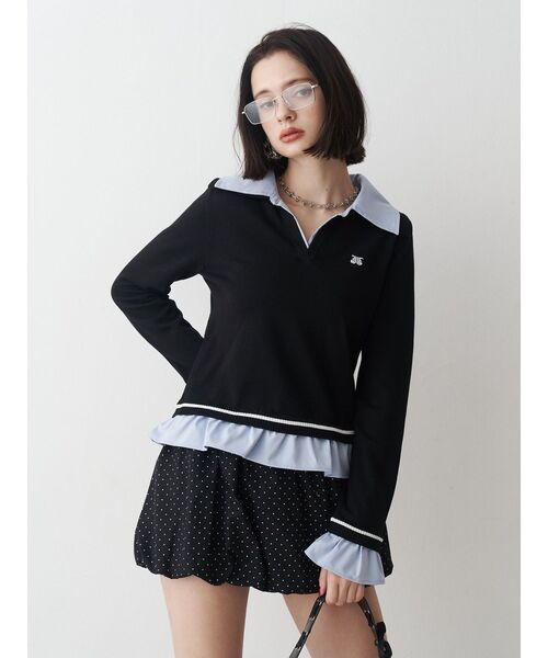 jouetie（ジュエティ）の「レイヤードポロニット（ニット/セーター・レディース・ブラック/オフホワイト/グレー・MEDIUM）」の6枚目の写真