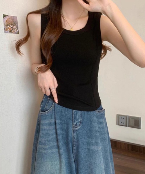 Lace Ladies(レースレディース)の「ソリッドカラー ウエスト シェイプ ノースリーブ タンクトップ(タンクトップ・レディース・ブラック/ホワイト・S/L/M)」の6枚目の写真