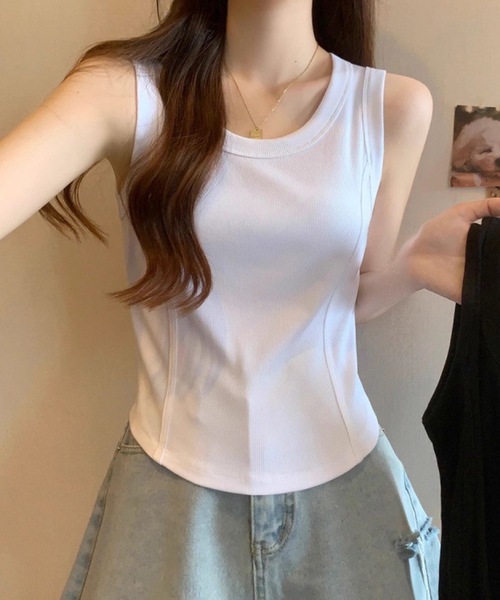 Lace Ladies(レースレディース)の「ソリッドカラー ウエスト シェイプ ノースリーブ タンクトップ(タンクトップ・レディース・ブラック/ホワイト・S/L/M)」の10枚目の写真