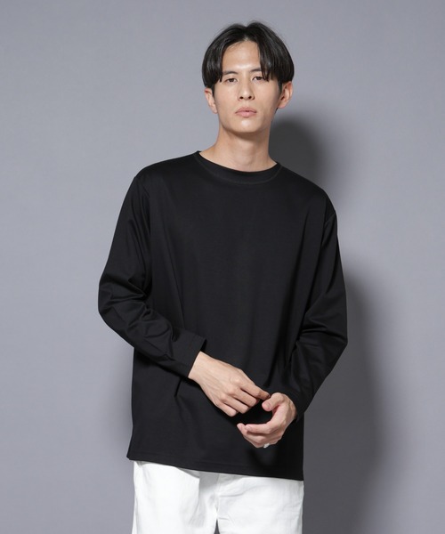 NANO universe(ナノユニバース)の「「NJ/CLUB」モクロディ ボートネック サイドスリットTシャツ(Tシャツ/カットソー・メンズ・グレー系その他4/ブラック/ホワイト・M/S/L)」の3枚目の写真