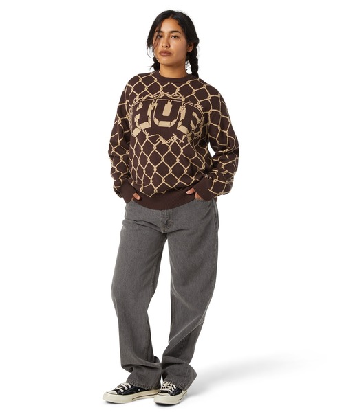 HUF ブラウン ロゴ入りセーター Mサイズ BREAKTHROUGH CREWNECK SWEATER（ニット/セーター）｜HUF（ハフ）の