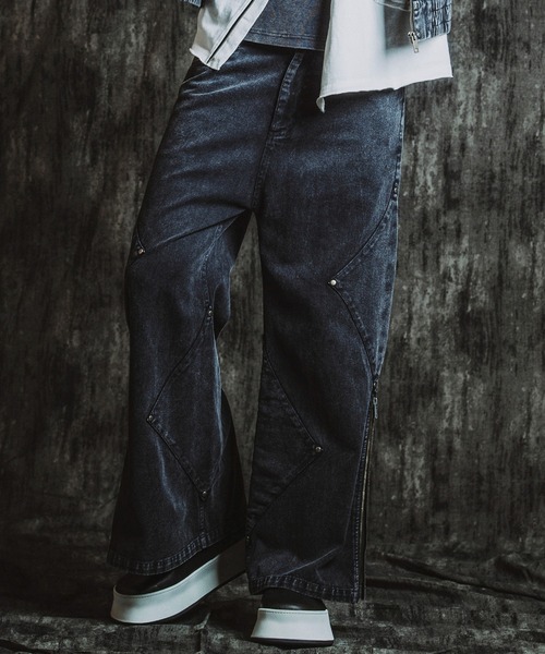NO ID.（ノーアイディ）の「【NO ID.】Side Patch Zip Wide Flare Pants / サイド パッチ ジップ ワイド フレア パンツ（デニムパンツ・メンズ・ネイビー/グレー/ブラック・2(M)/1(S)）」の3枚目の写真