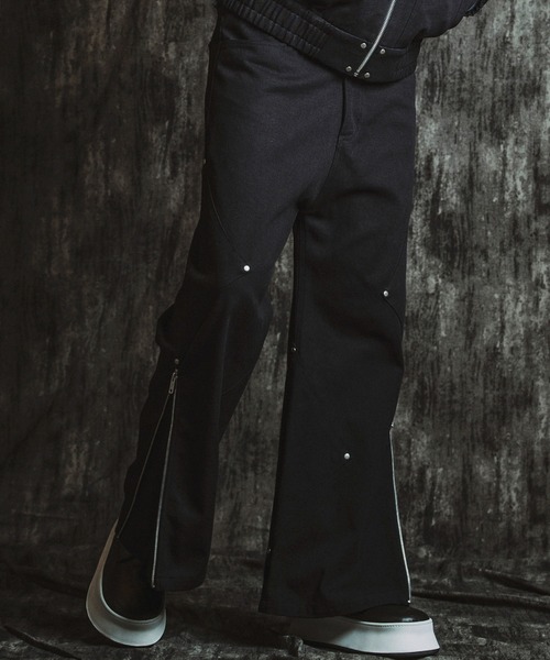 NO ID.（ノーアイディ）の「【NO ID.】Side Patch Zip Wide Flare Pants / サイド パッチ ジップ ワイド フレア パンツ（デニムパンツ・メンズ・ネイビー/グレー/ブラック・2(M)/1(S)）」の2枚目の写真