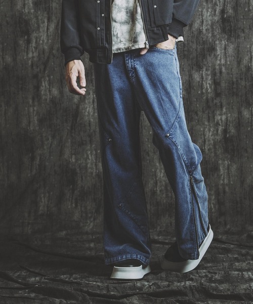 NO ID.（ノーアイディ）の「【NO ID.】Side Patch Zip Wide Flare Pants / サイド パッチ ジップ ワイド フレア パンツ（デニムパンツ・メンズ・ネイビー/グレー/ブラック・2(M)/1(S)）」の19枚目の写真