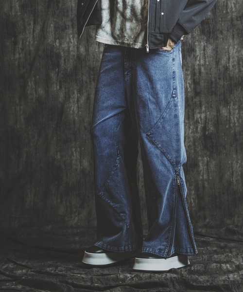 NO ID.（ノーアイディ）の「【NO ID.】Side Patch Zip Wide Flare Pants / サイド パッチ ジップ ワイド フレア パンツ（デニムパンツ・メンズ・ネイビー/グレー/ブラック・2(M)/1(S)）」の20枚目の写真