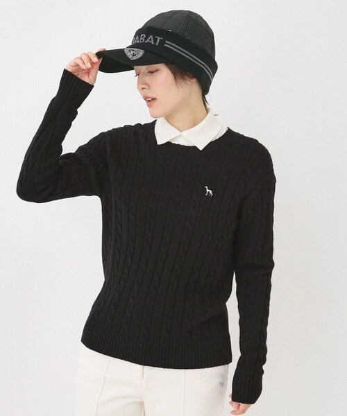 adabat（アダバット）の「ケーブル柄クルーネックニット（ニット/セーター・レディース・ブラック/レッド系1/ライトグレー・42/40/38）」の2枚目の写真