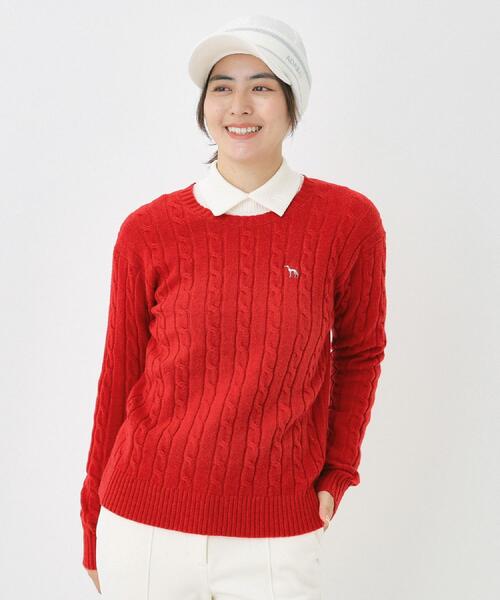 adabat（アダバット）の「ケーブル柄クルーネックニット（ニット/セーター・レディース・ブラック/レッド系1/ライトグレー・42/40/38）」の9枚目の写真