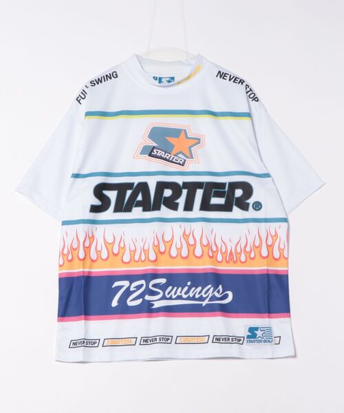 STARTER（スターター）の「●STARTER GOLF●スターターゴルフ ロゴファイヤーパターンモックネック半袖Tシャツ SG-123002（Tシャツ/カットソー・メンズ・ブラック/ホワイト・L/M）」の5枚目の写真