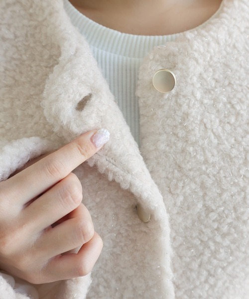 ラメボア金ボタンノーカラージャケット（ノーカラージャケット