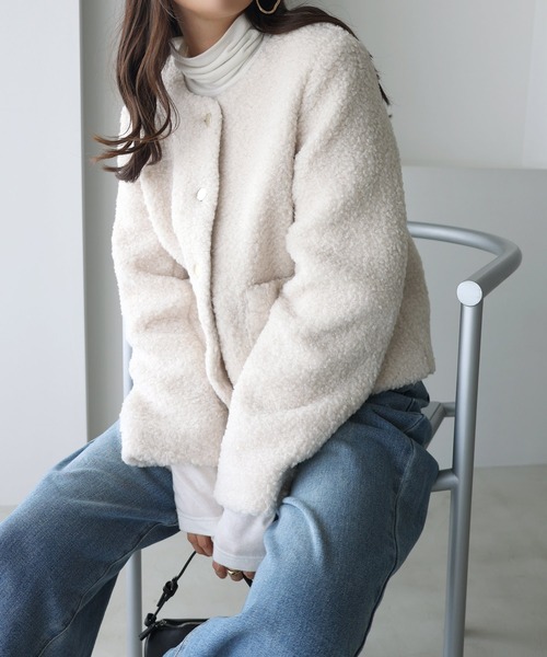 ラメボア金ボタンノーカラージャケット（ノーカラージャケット