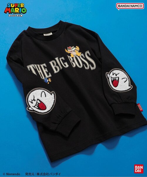 BANDAI(バンダイ)の「スーパーマリオ エルボーパッチTシャツ(Tシャツ/カットソー・キッズ・レインボー/オフホワイト/ブラック・100/110/120/130/140/150)」の1枚目の写真