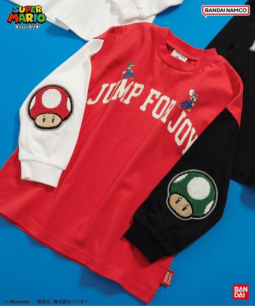 BANDAI(バンダイ)の「スーパーマリオ エルボーパッチTシャツ(Tシャツ/カットソー・キッズ・レインボー/オフホワイト/ブラック・100/110/120/130/140/150)」の3枚目の写真