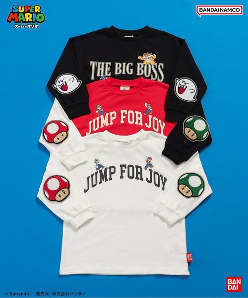 BANDAI(バンダイ)の「スーパーマリオ エルボーパッチTシャツ(Tシャツ/カットソー・キッズ・レインボー/オフホワイト/ブラック・100/110/120/130/140/150)」の4枚目の写真