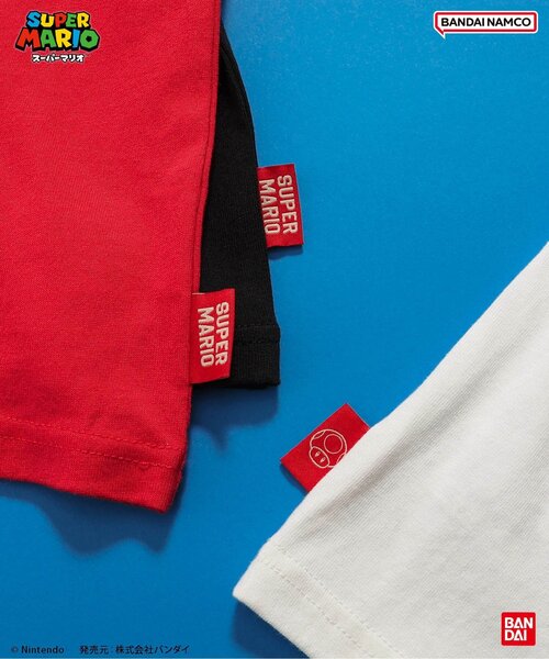 BANDAI(バンダイ)の「スーパーマリオ エルボーパッチTシャツ(Tシャツ/カットソー・キッズ・レインボー/オフホワイト/ブラック・100/110/120/130/140/150)」の6枚目の写真