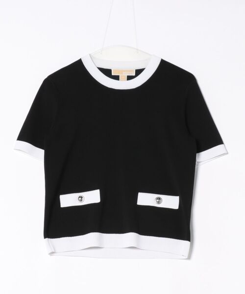 MICHAEL KORS(マイケルコース)の「ストレッチ ニット ショートスリーブ セーター(ニット/セーター・レディース・ブラック・XS/S/M/L/XL)」の1枚目の写真