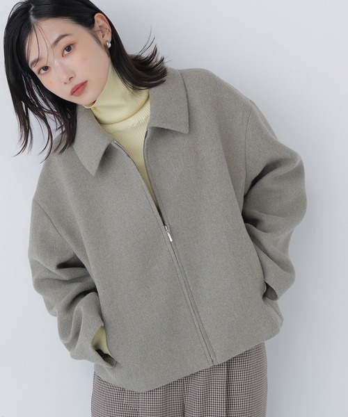 NATURAL BEAUTY BASIC（ナチュラルビューティーベーシック）の「◇ステンカラージップブルゾン（ブルゾン・レディース・ダークブラウン/グレイッシュベージュ/オフホワイト・MEDIUM/SMALL）」の3枚目の写真