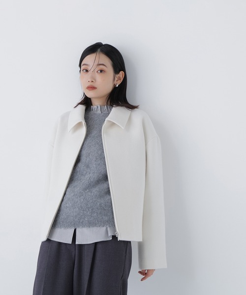 NATURAL BEAUTY BASIC（ナチュラルビューティーベーシック）の「◇ステンカラージップブルゾン（ブルゾン・レディース・ダークブラウン/グレイッシュベージュ/オフホワイト・MEDIUM/SMALL）」の6枚目の写真