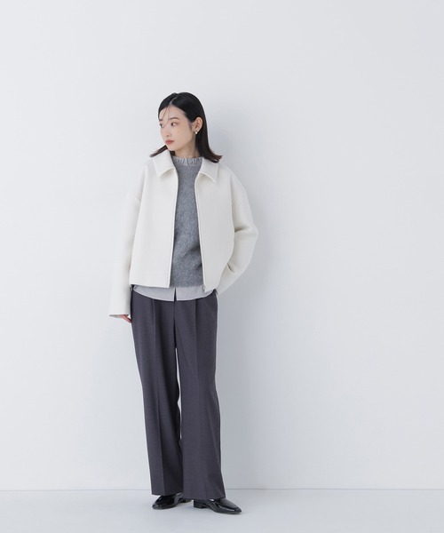 NATURAL BEAUTY BASIC（ナチュラルビューティーベーシック）の「◇ステンカラージップブルゾン（ブルゾン・レディース・ダークブラウン/グレイッシュベージュ/オフホワイト・MEDIUM/SMALL）」の9枚目の写真