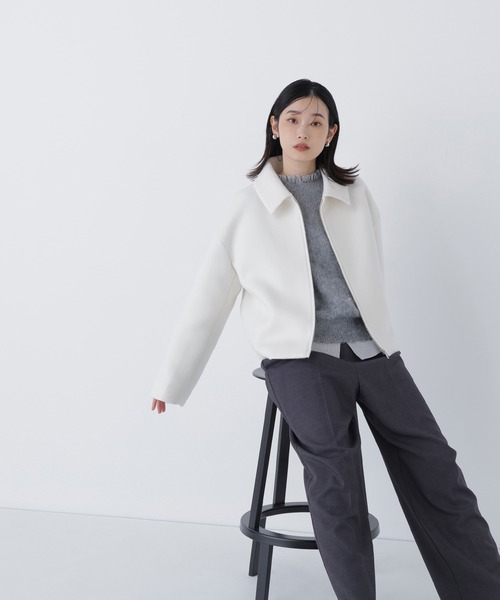 NATURAL BEAUTY BASIC（ナチュラルビューティーベーシック）の「◇ステンカラージップブルゾン（ブルゾン・レディース・ダークブラウン/グレイッシュベージュ/オフホワイト・MEDIUM/SMALL）」の10枚目の写真