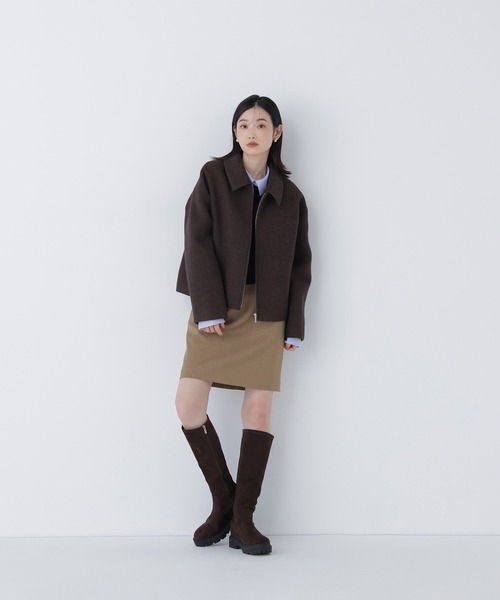 NATURAL BEAUTY BASIC（ナチュラルビューティーベーシック）の「◇ステンカラージップブルゾン（ブルゾン・レディース・ダークブラウン/グレイッシュベージュ/オフホワイト・MEDIUM/SMALL）」の12枚目の写真