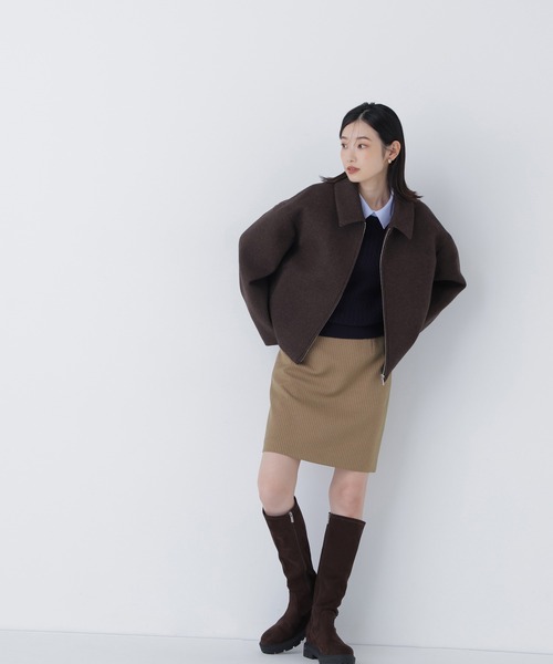 NATURAL BEAUTY BASIC（ナチュラルビューティーベーシック）の「◇ステンカラージップブルゾン（ブルゾン・レディース・ダークブラウン/グレイッシュベージュ/オフホワイト・MEDIUM/SMALL）」の15枚目の写真